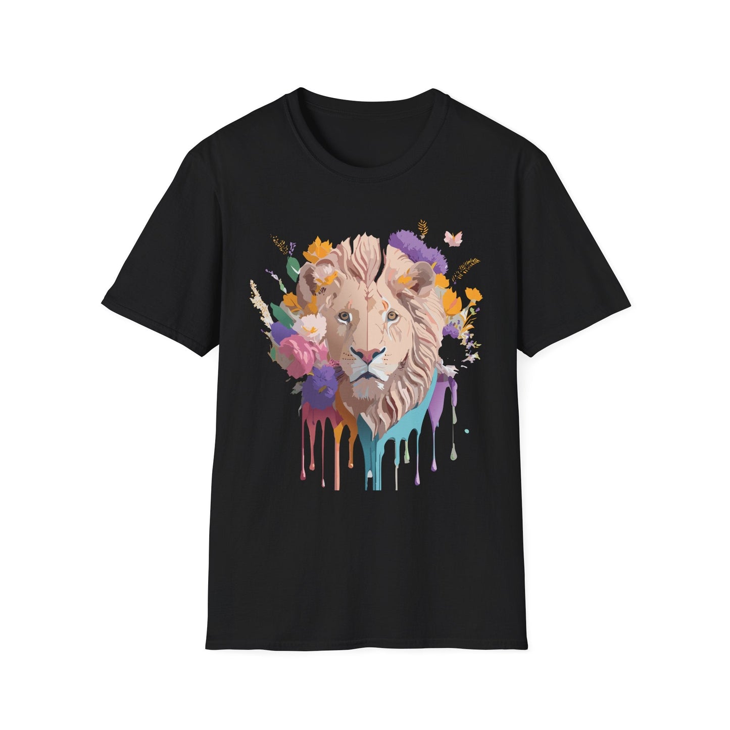 Unisex Lion Shirt Floral Lion Tee Softstyle 64000 Gildan Cotton Tee