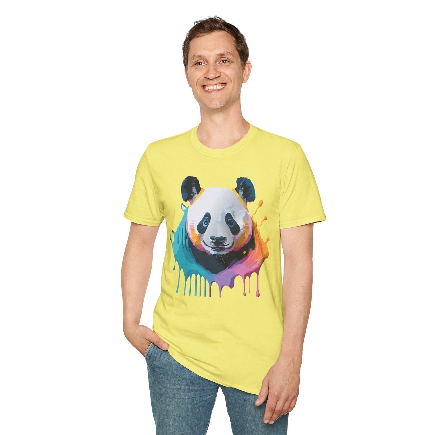 Unisex Panda Shirt T Shirt With Panda Animal Print Tee Softstyle Gildan 64000 100 Percent Ring Spun Cotton