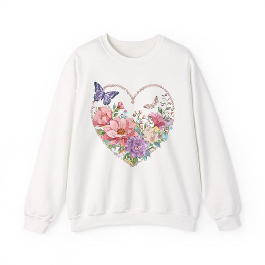 Floral Heart Sweatshirt Unisex Floral Love Crewneck Heavy Blend Gift For Valentine Day Cold Weather