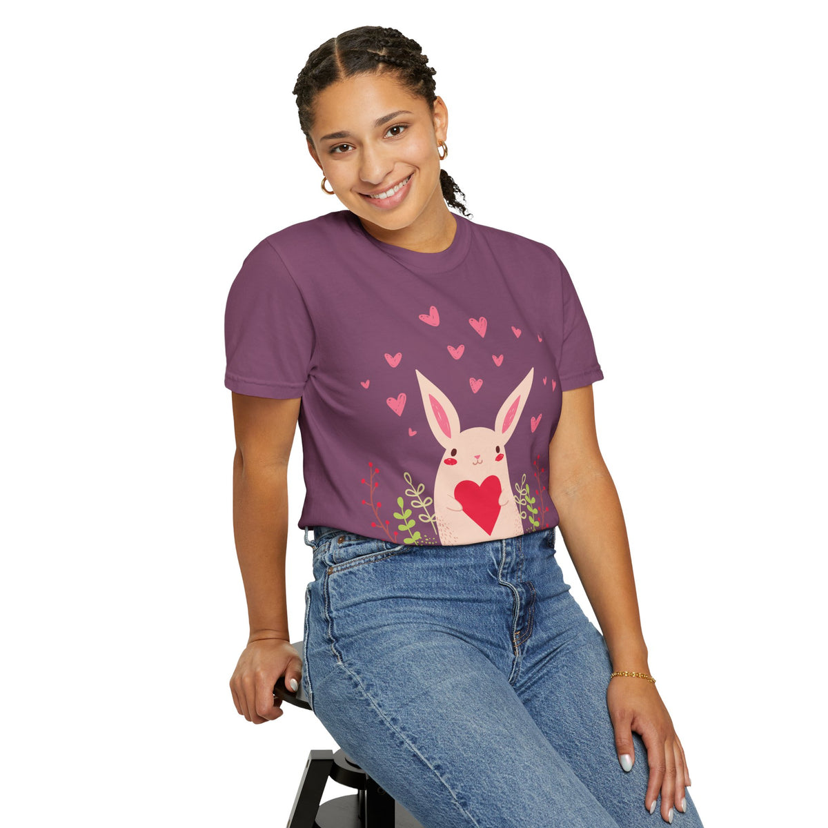 Easter Bunny Heart T-Shirt, Tee Shirt with Easter Signature, T Shirt with Easter Prints, Tee Shirt with Easter Design