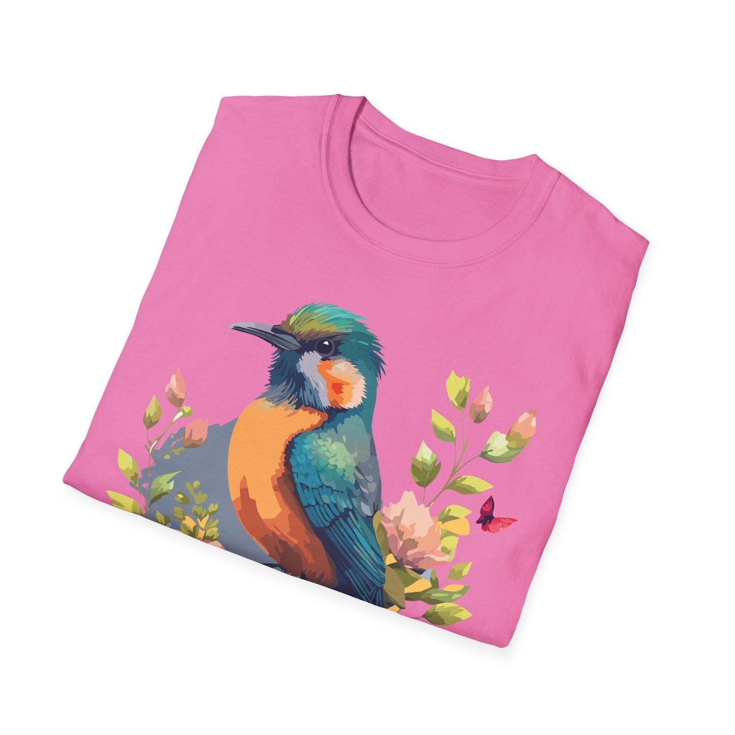 Floral Bird T Shirt Unisex Softstyle Tee 100 Percent Ring Spun Cotton Animal Print
