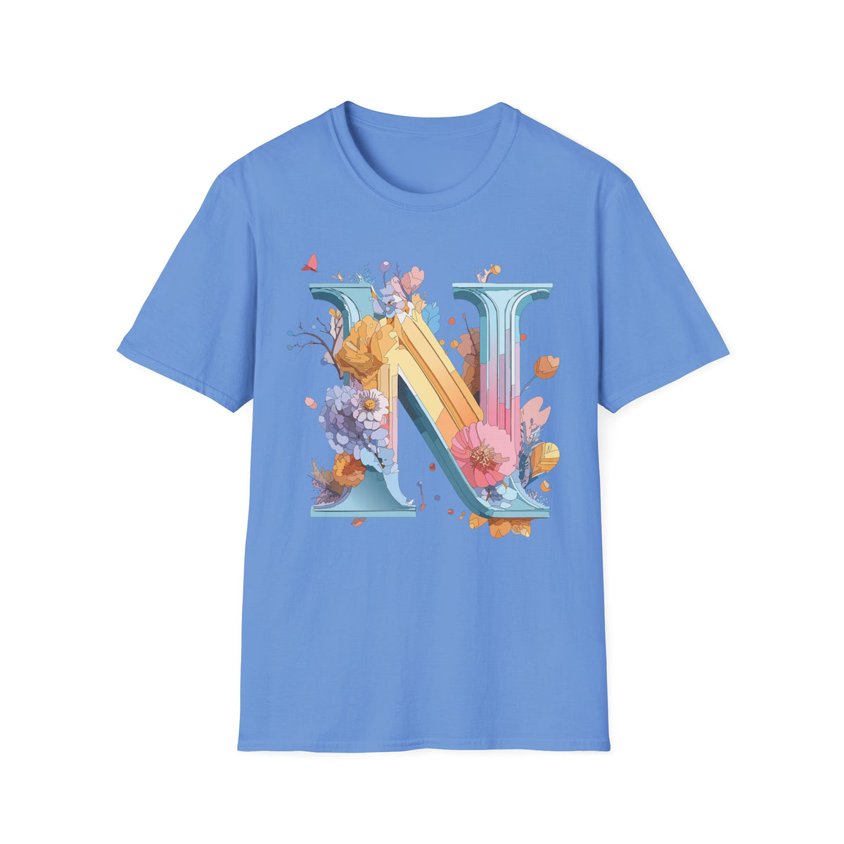 Floral Letter N T-Shirt | Monogram Initial N Tee