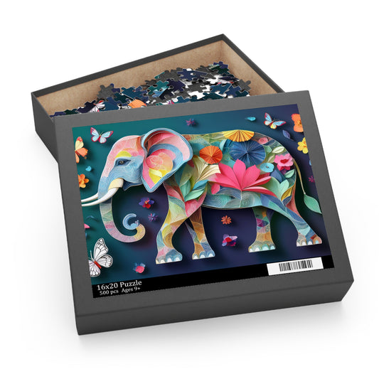 3D Floral Elephant Puzzle 500-Piece | Elephant Puzzle 500-Piece Ages 9+