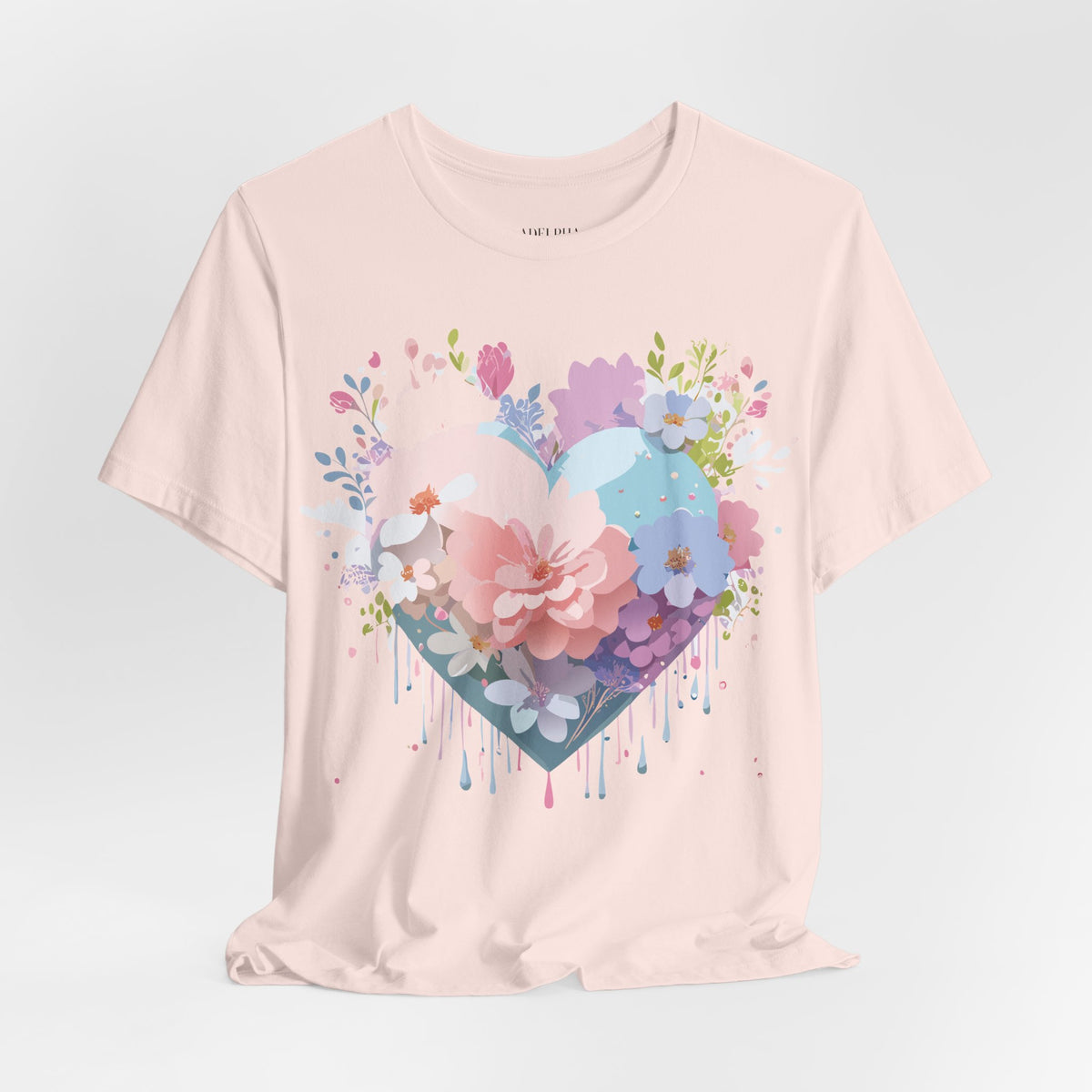 Valentine's Day Graphic Unisex Cotton Bella+Canvas Tee with Floral Art Design d137