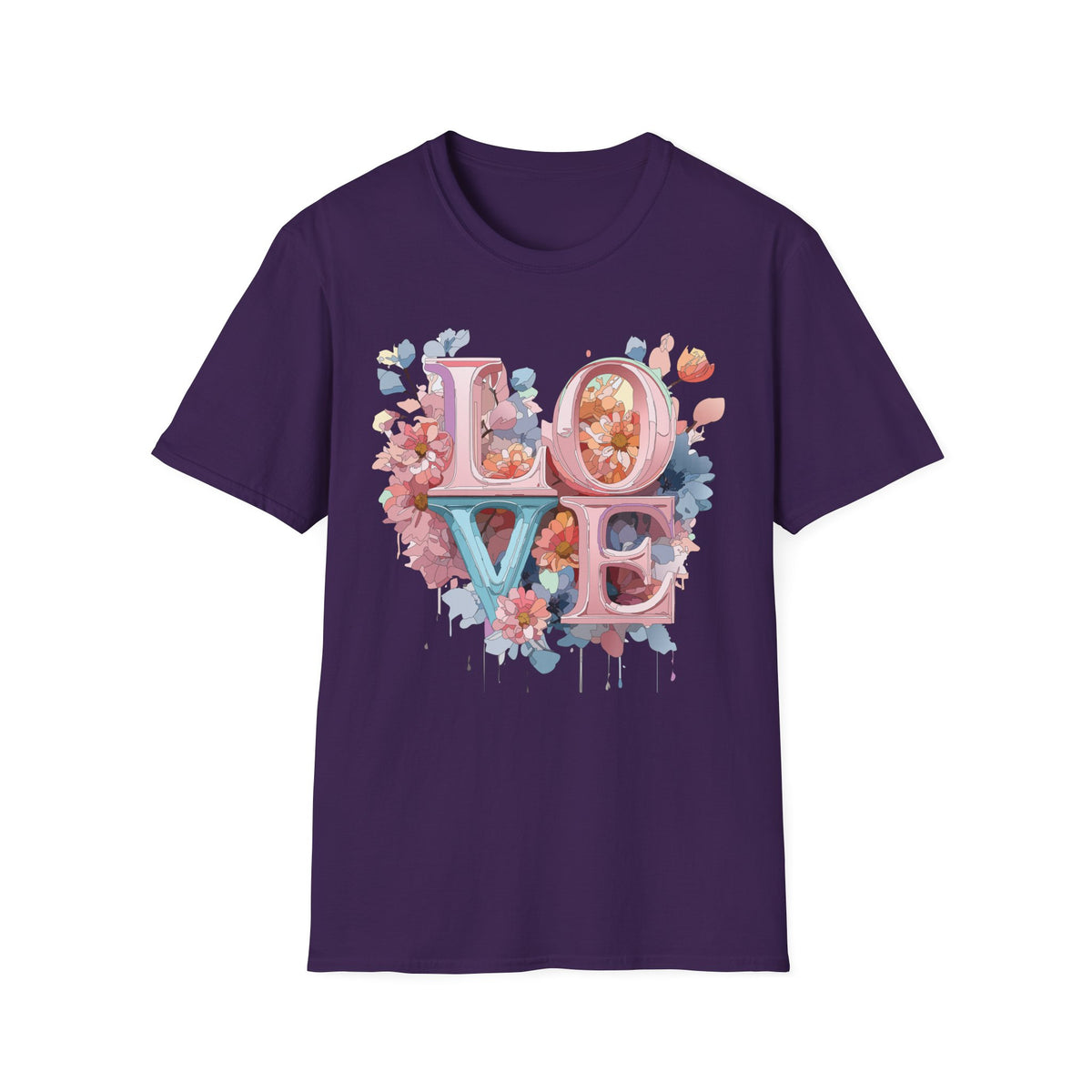 Floral LOVE Lettering T-Shirt | Pink Blue Floral Typography Tee