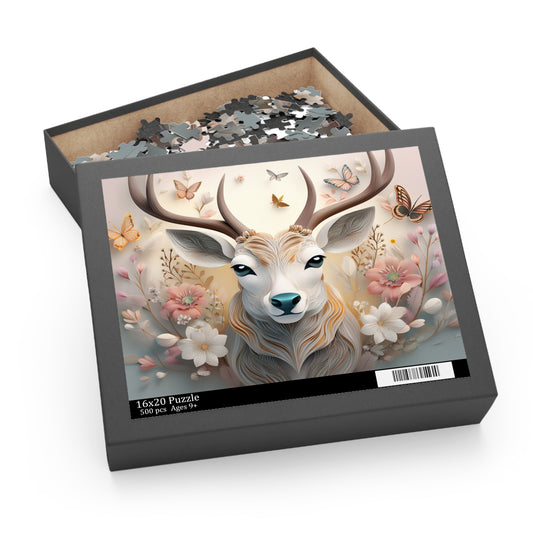 Puzzles-48 Kids Deer Puzzle 500-Piece  Floral Deer Puzzle 500-Piece, Animals Kids Puzzles Size: 16" x 20",  Ages 9+
