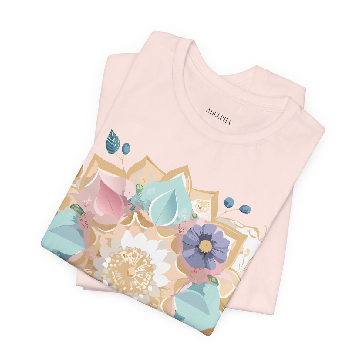 Mandala Graphic Unisex Cotton Bella+Canvas Tee with Floral Art Design d28