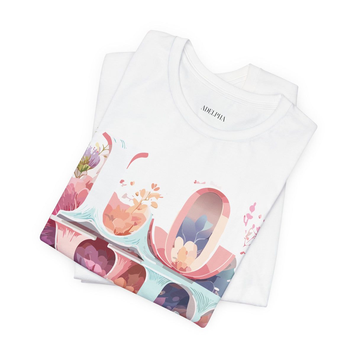 Valentine's Day Graphic Unisex Cotton Bella+Canvas Tee with Floral Art Design d107