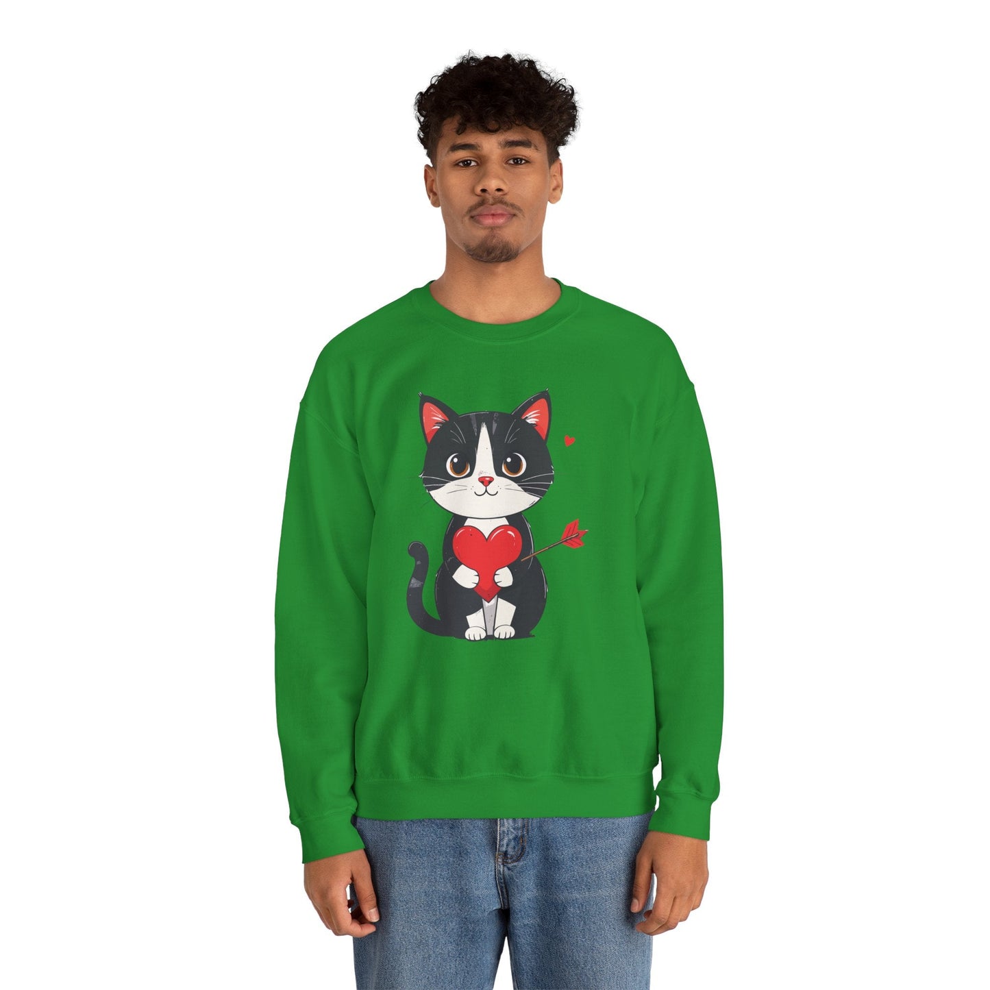 Cat Heart Sweatshirt Unisex Valentines Day Gift Fifty Fifty Cotton Polyester Animal Sweatshirt 18000