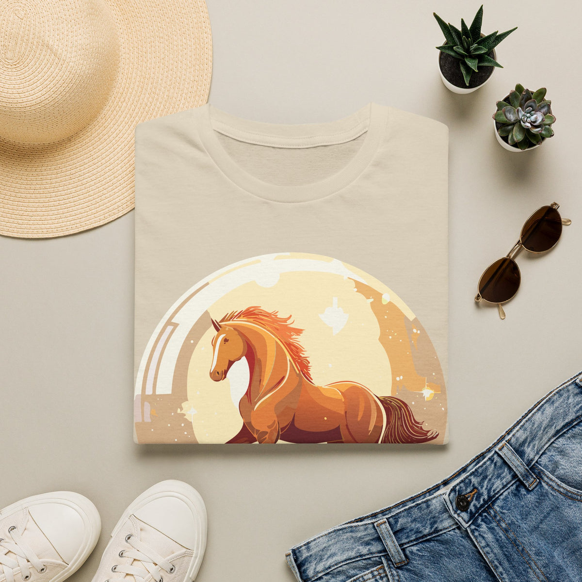 Sunset Chestnut Horse T-Shirt | Galloping Horse Graphic Tee