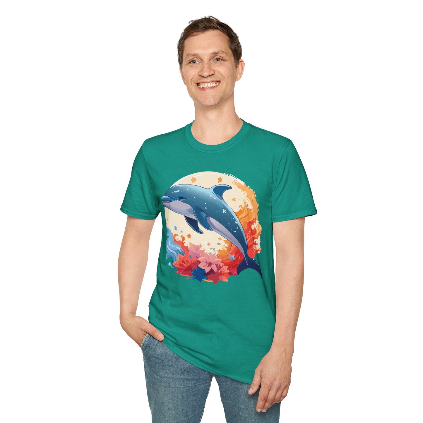 Dolphin T Shirt Unisex Softstyle Gildan 64000 100 Percent Ring Spun Cotton Animal Fish Tee