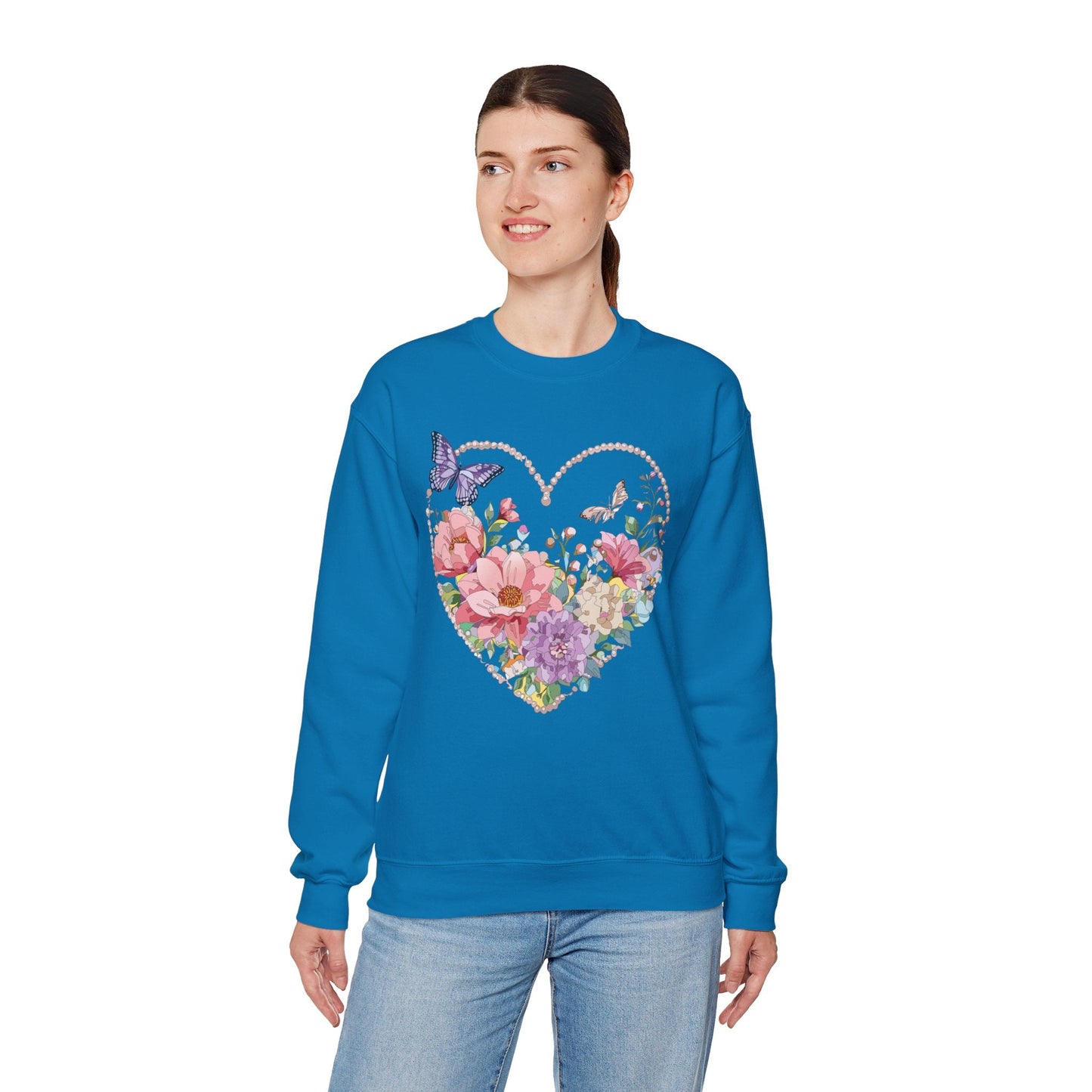 Floral Heart Sweatshirt Unisex Floral Love Crewneck Heavy Blend Gift For Valentine Day Cold Weather