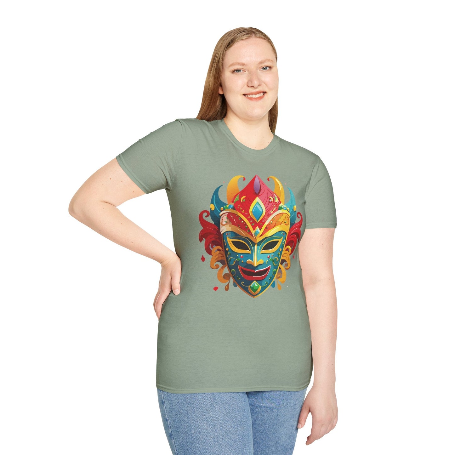Unisex Mask Tee Shirt Gildan Softstyle 64000 Ring Spun Cotton Breathable Masquerade Design