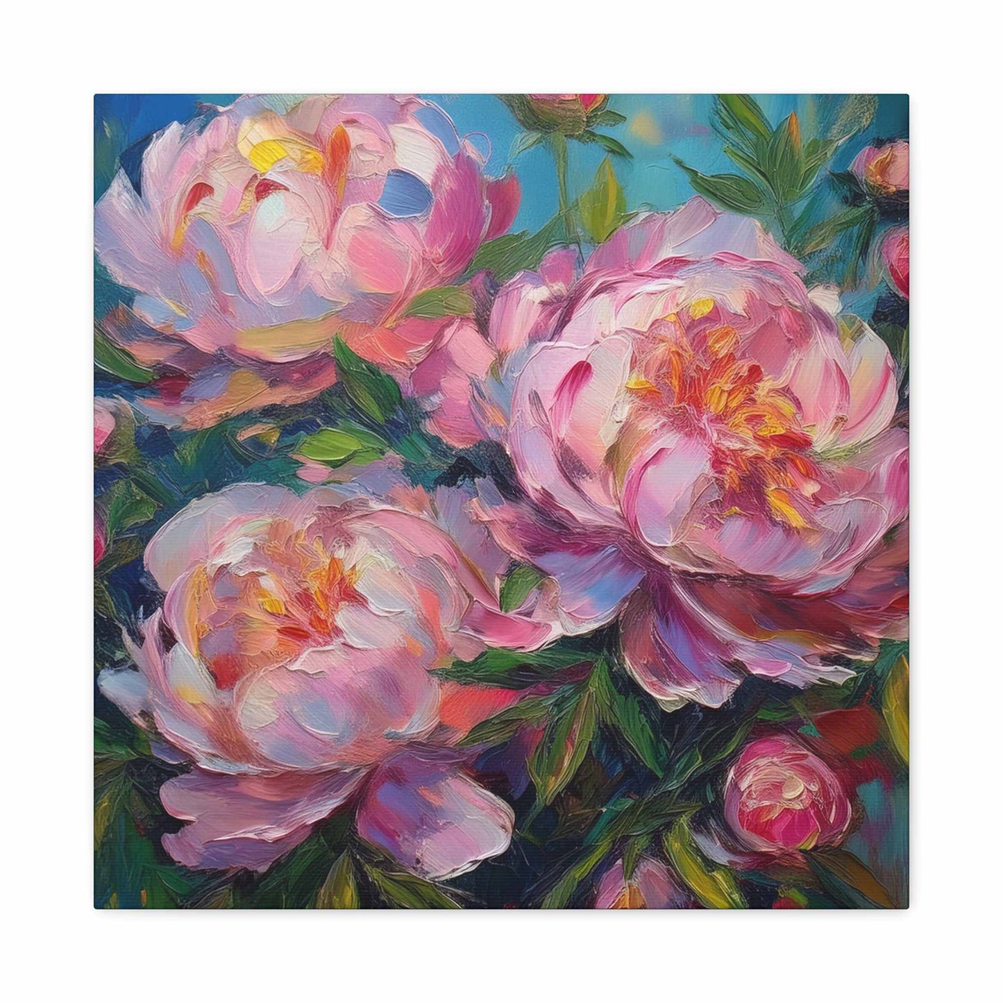 Pink Peonies Print Canvas, Floral Oil Paint Print 20x20, 24x24, 30x30, 32x32, 36x36 Art Design Pine-Wood Inner Frame MC-116
