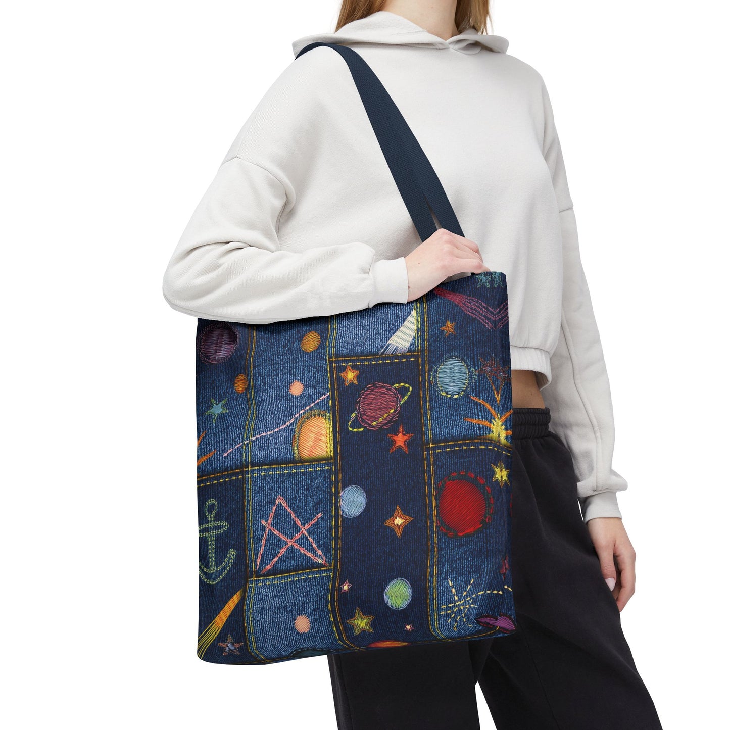 Denim Fabric Imitation Print Unisex Canvas Bag Poly Spun 3 Sizes Tote Bag 183-2