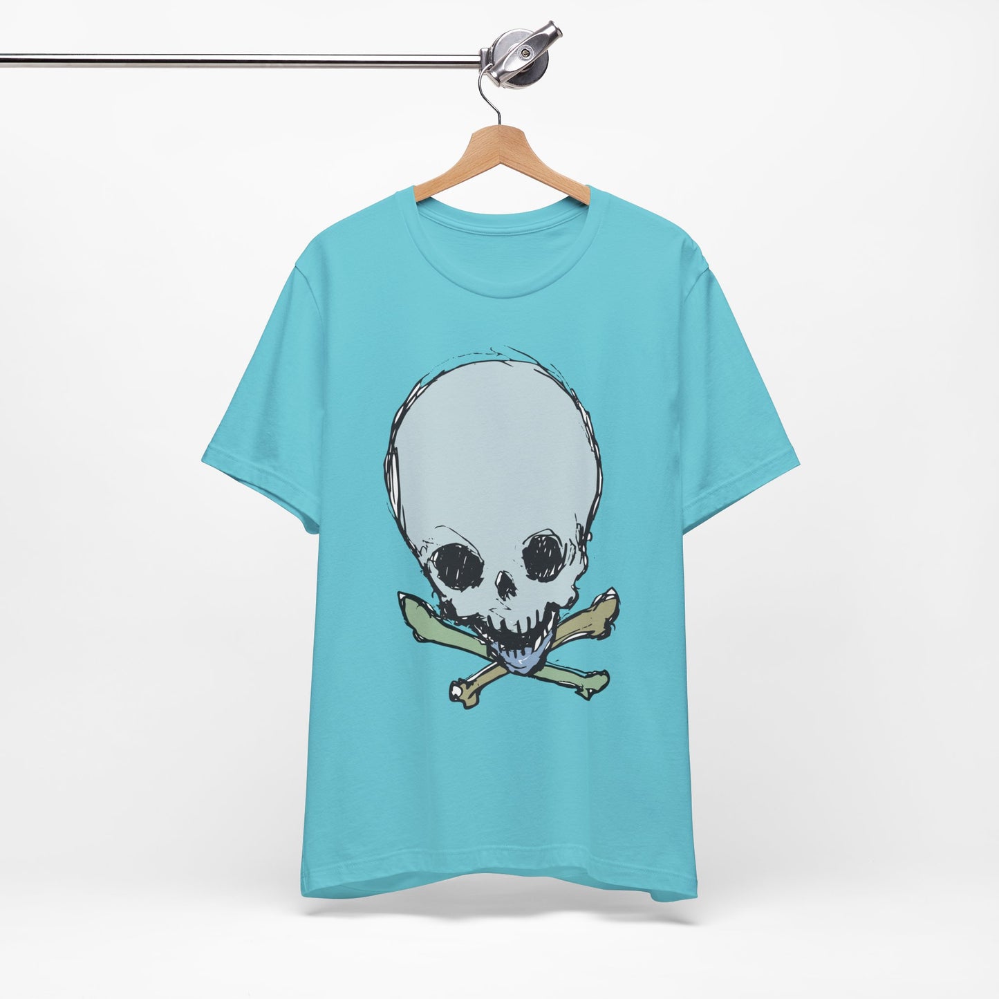 Lt Blue Skull Graphic Design Tee, Skull Shirt, Vintage Tees, Art Design T-Shirt, Vintage Graphic Tee, Art Shirts with Skulls