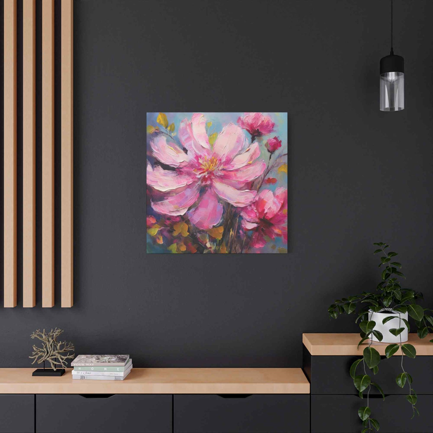Pink Flowers Print Canvas, Pink Flowers Oil Paint Print 20x20, 24x24, 30x30, 32x32, 36x36, Art Design Print Non-Frame MC-12