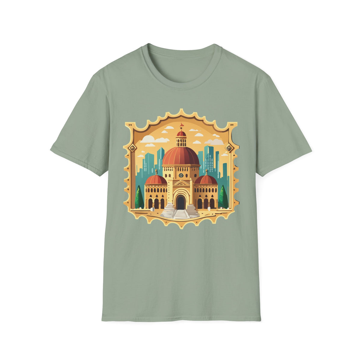 Moroccan Cityscape Tee | Dome & Minaret Illustration Graphic Tee Unisex 100 Cotton Gildan T-Shirt