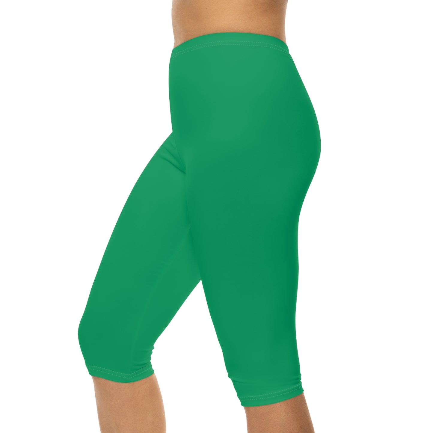 Jungle Green Color Women's Brushed Suede Poly Span Casual Capri Leggings XS-2XL