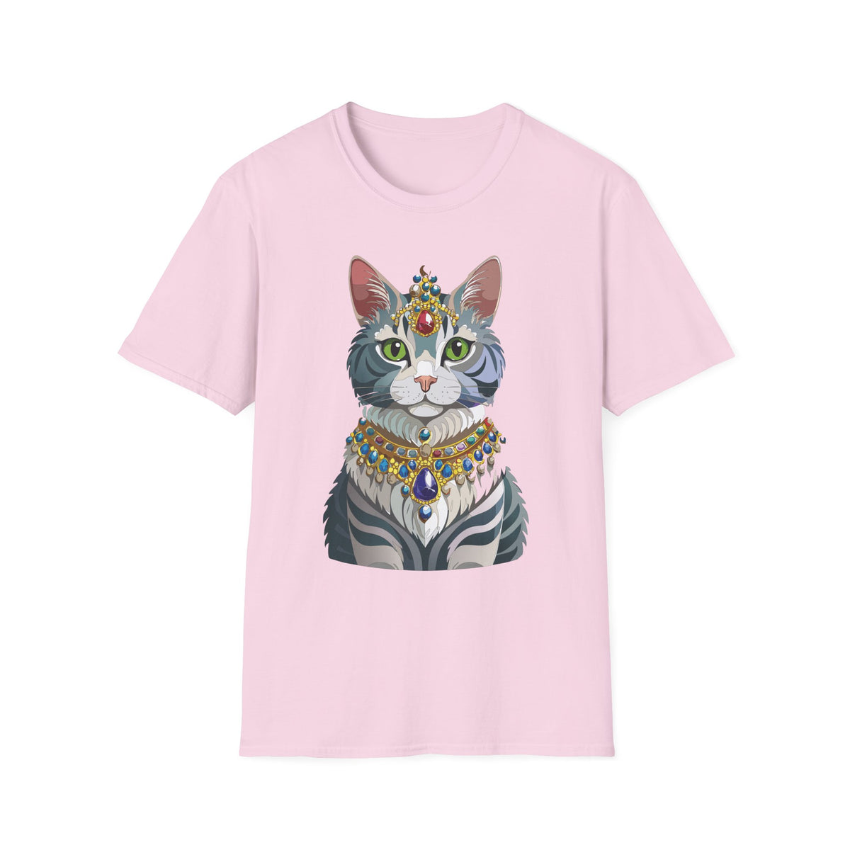 Regal Cat with Jewel Crown T-Shirt | Royal Tabby Illustration