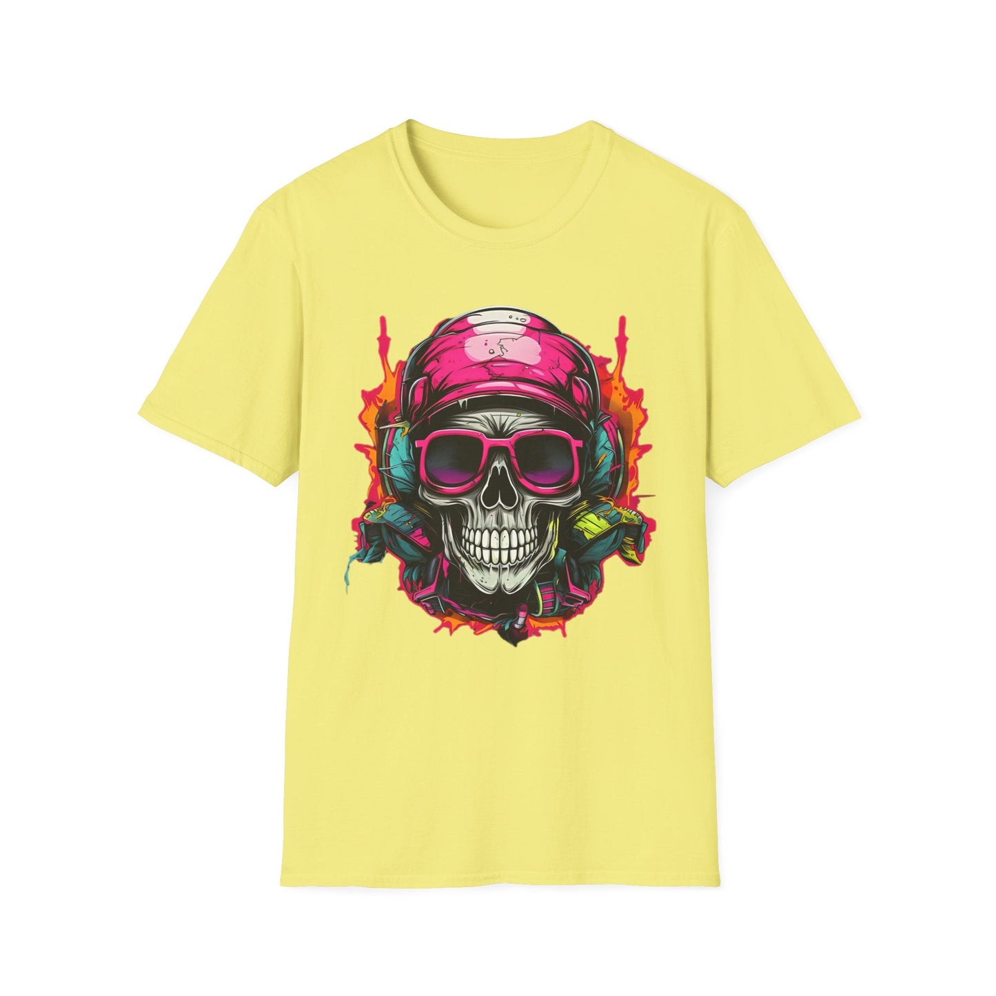 Unisex Skull Tee Shirt With Skeleton Design Gildan Softstyle 64000 Ring Spun Cotton