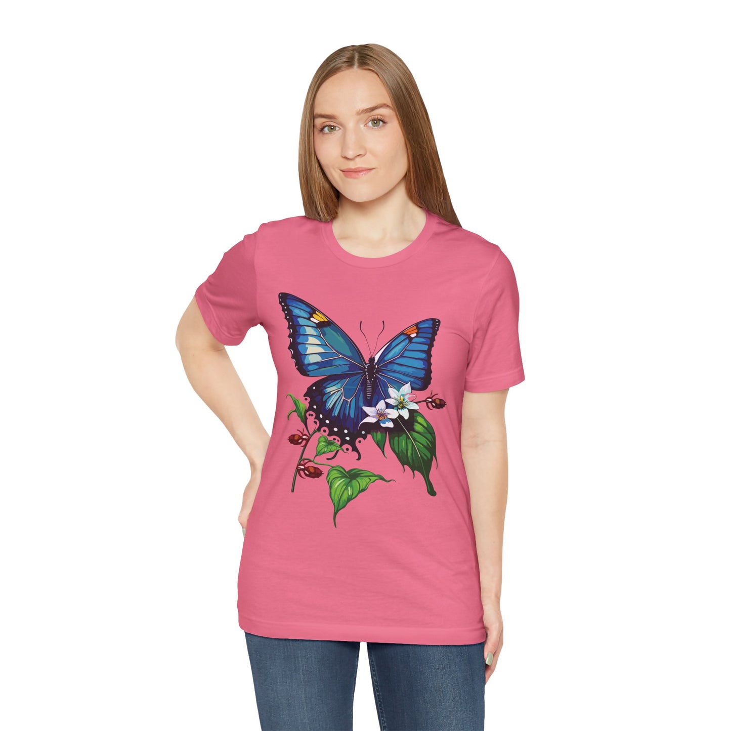 Cotton Tee Shirt with Butterfly Prints