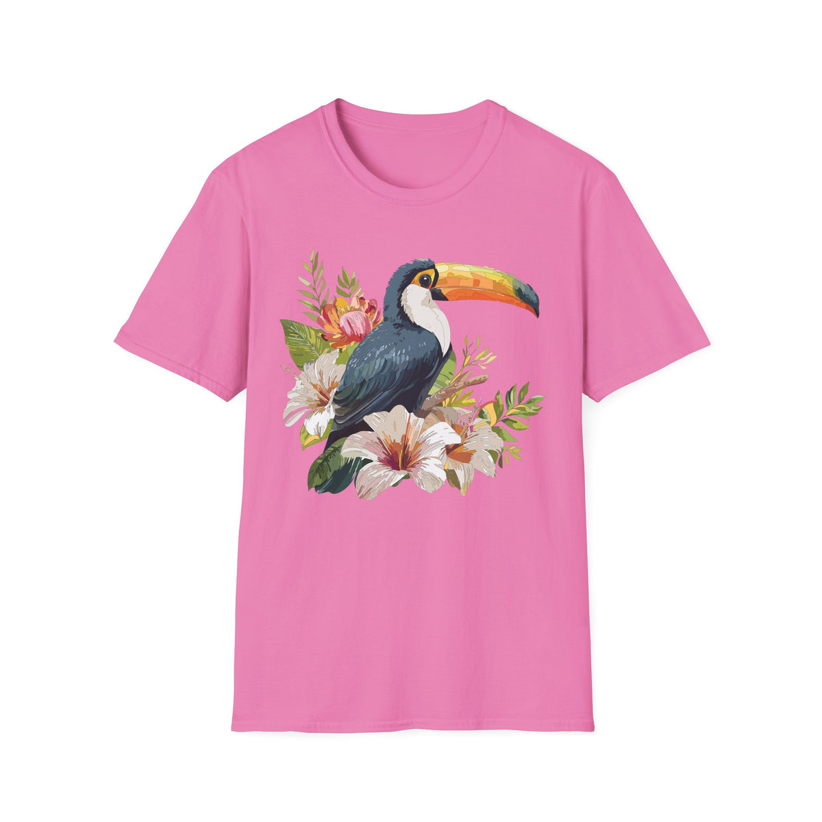 Toucan Floral Illustration T-Shirt | Tropical Bird Art Tee