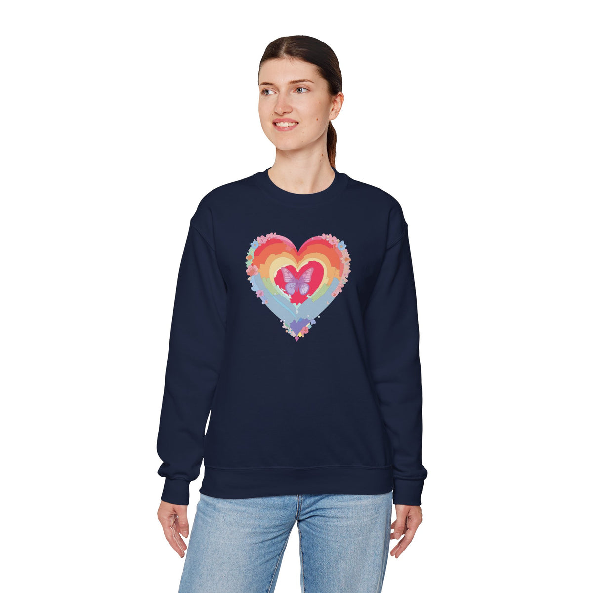 Rainbow Heart Sweatshirt, Floral Heart Sweatshirt, Floral Love Sweatshirt, Valentine's Day Sweatshirt, Rainbow Heart Floral Sweatshirt 116