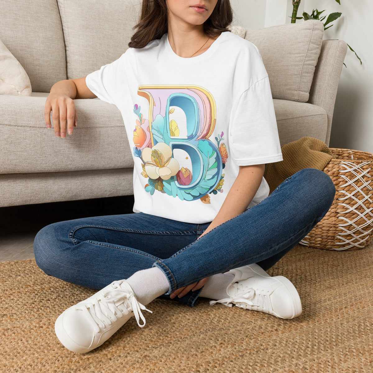 Floral Letter B T-Shirt | Botanical Monogram Tee