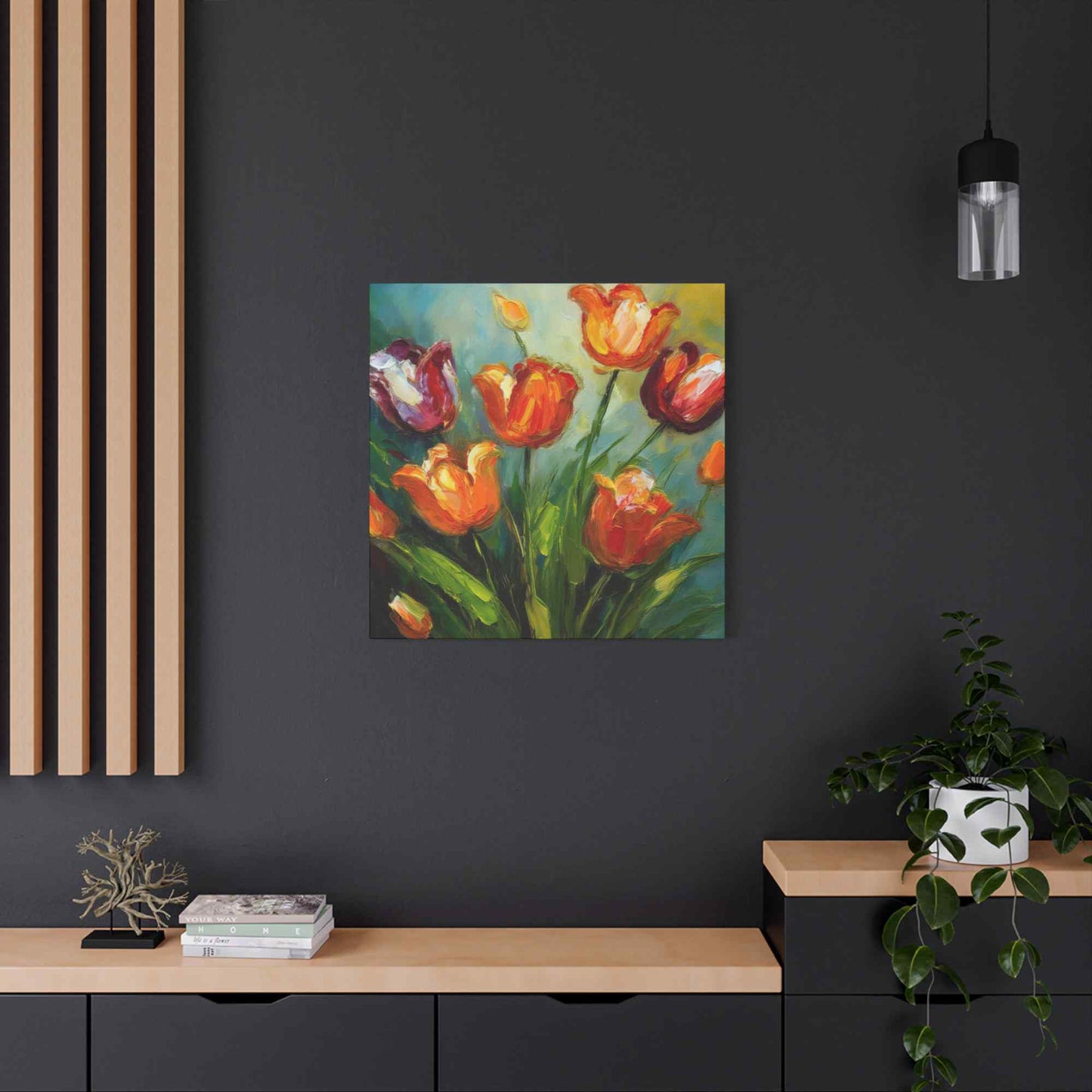 Tulips Print Canvas, Floral Oil Paint Print 20x20, 24x24, 30x30, 32x32, 36x36 Art Design Pine-Wood Inner Frame MC-142