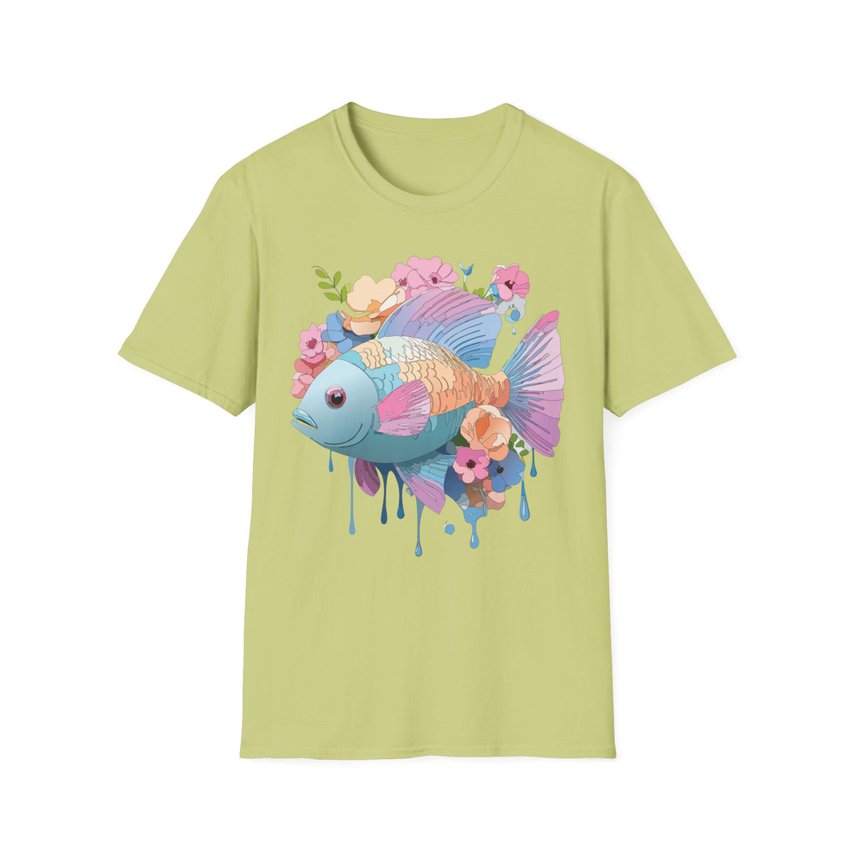 Colorful Koi Fish Floral Illustration T-Shirt | Pastel Watercolor Fish Tee