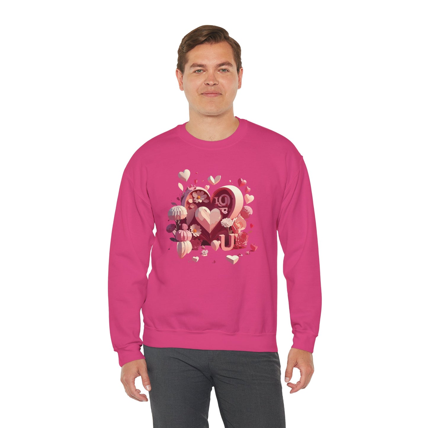 Unisex Floral Big Heart Sweatshirt, Love Floral Sweatshirt, Floral Heart Sweatshirt, 50/50 Cotton-Poly Valentine's Day Sweatshirt 09