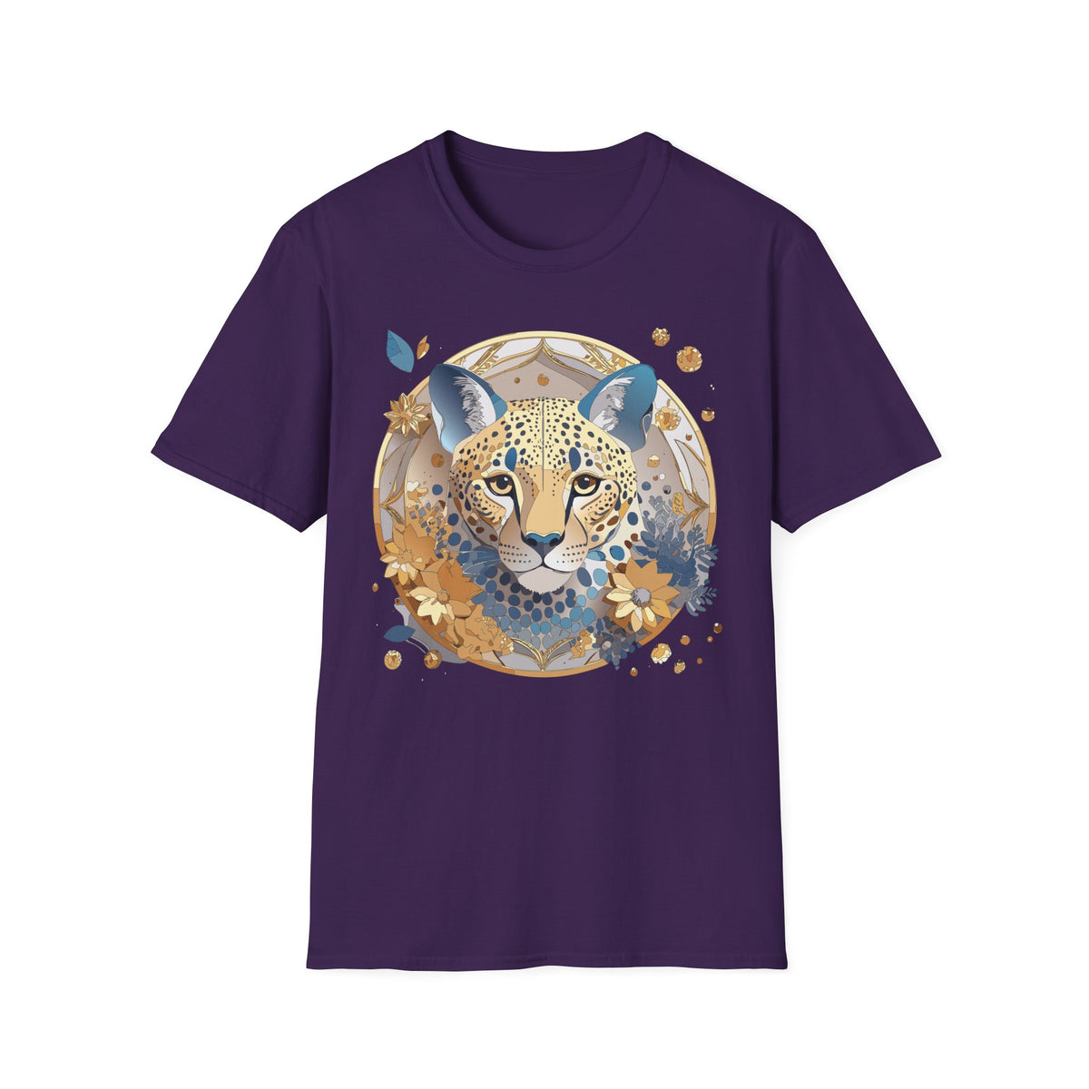 Floral Leopard Face T-Shirt | Botanical Cheetah Portrait Tee