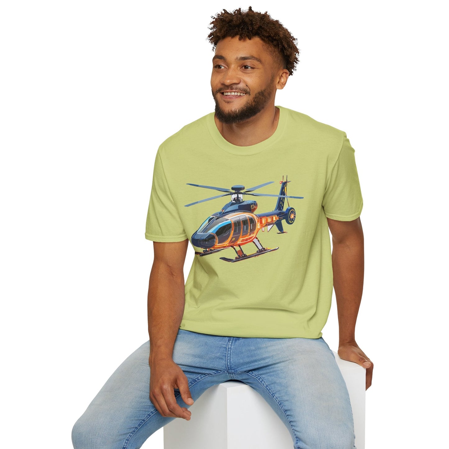 Unisex Helicopter Graphic T Shirt Softstyle 64000 Short Sleeve Chopper Tee For Everyday Comfort