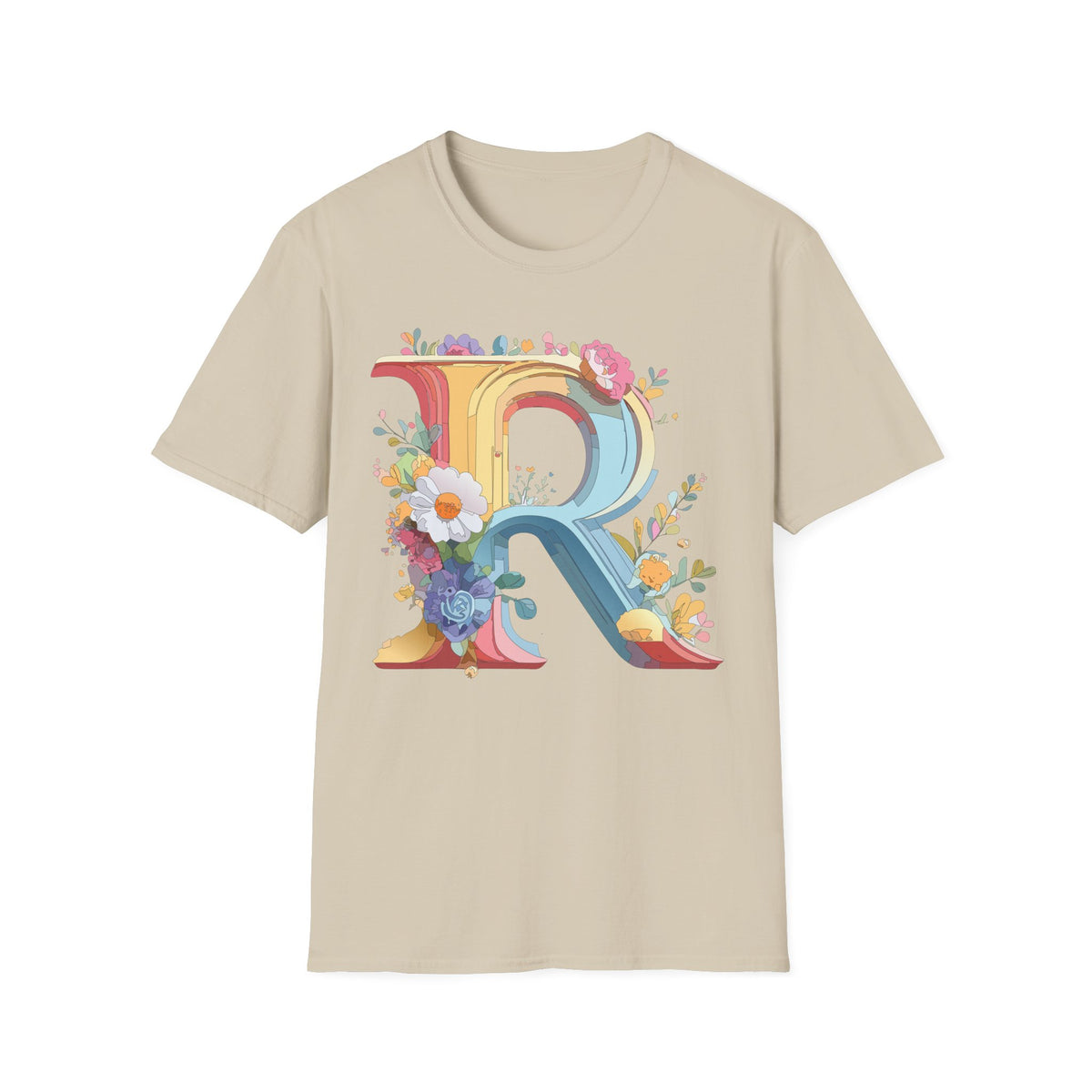 Floral Letter R T-Shirt | Decorative Monogram Initial R Tee