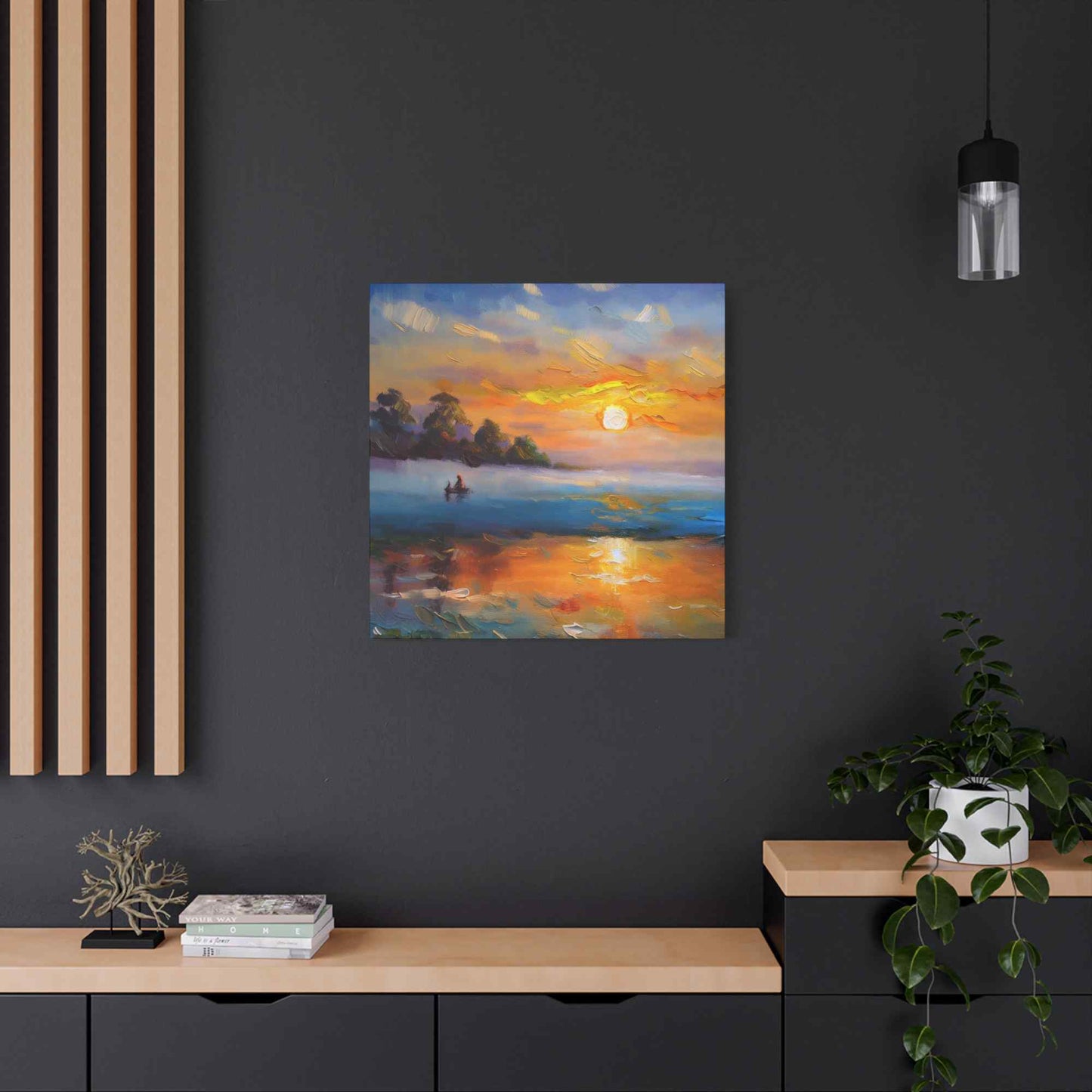 Sunrise Print Canvas, Oil Paint Print 20x20, 24x24, 30x30, 32x32, 36x36 Art Design Print Pine-Wood Inner Frame MC-43
