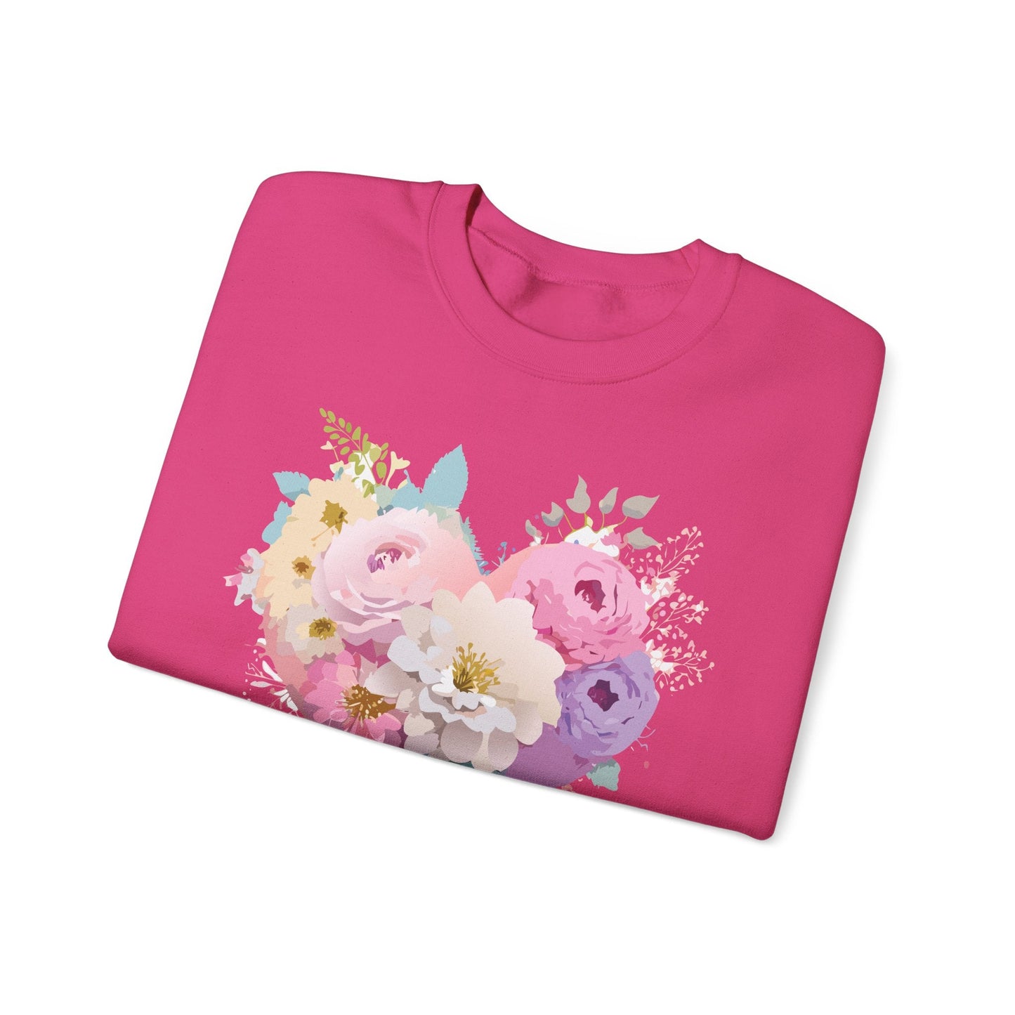 Floral Heart Unisex Crewneck Sweatshirt With Floral Love Valentines Day Design Premium Heavy Blend