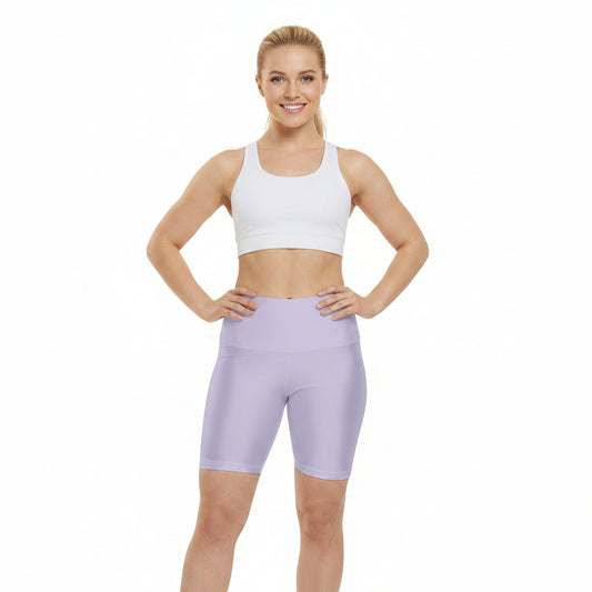 Fog Lilac Lavender High-Waist Workout Bike Shorts — Women's Athletic Biker Shorts