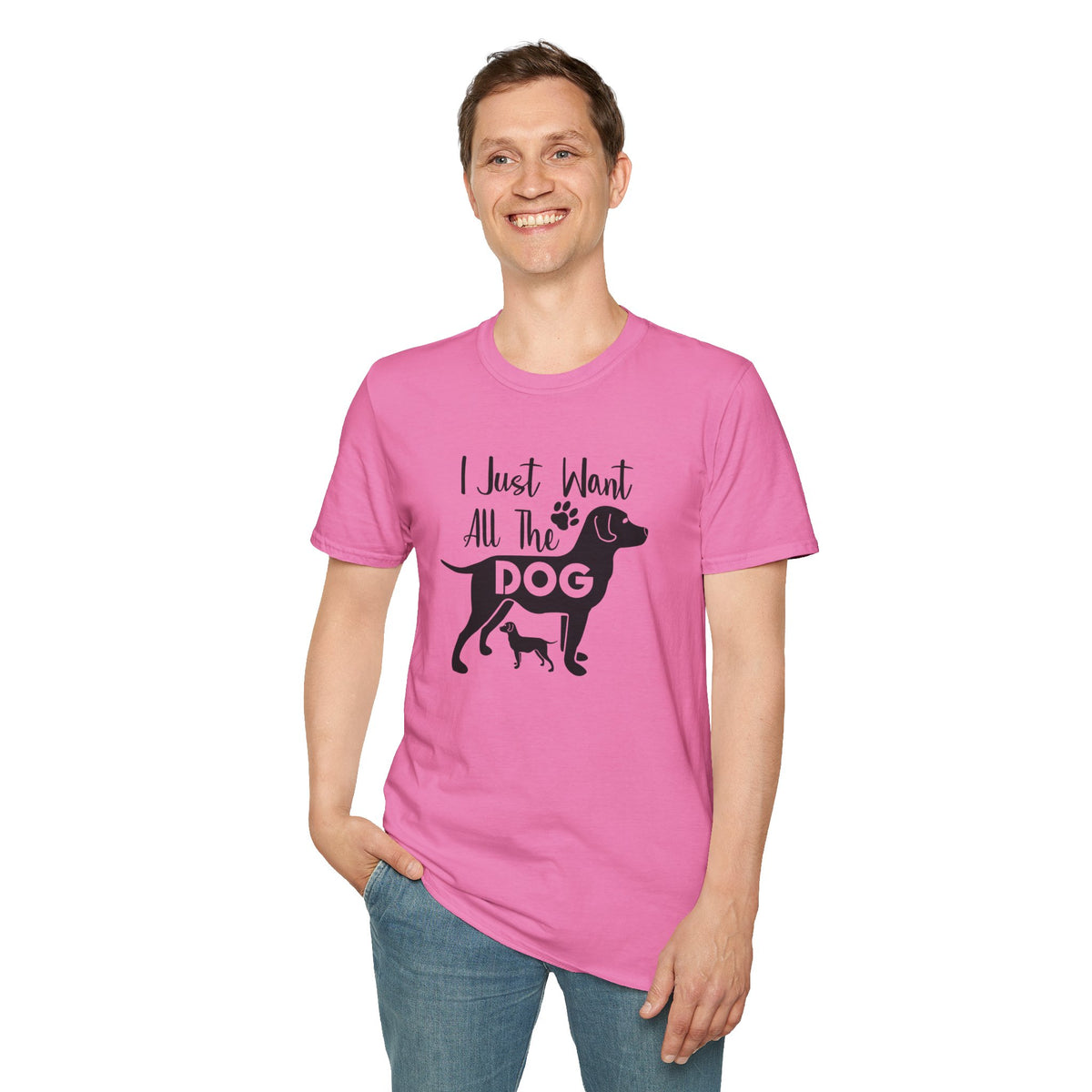 I Just Want All The Dogs T-Shirt Cute Dog Lover Graphic Tee Unisex Cotton T-Shirt Gildan Softstyle 64000 Tee