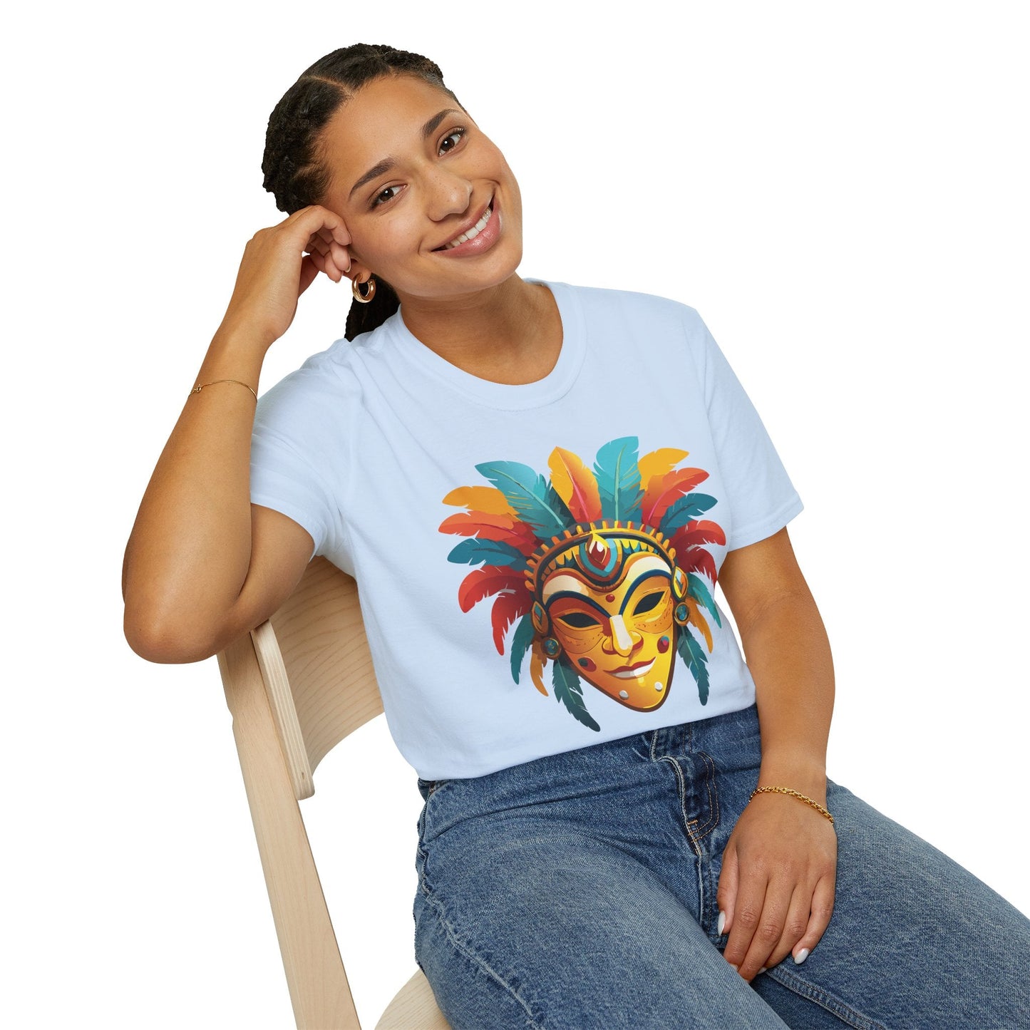 Mask Tee Shirt Unisex Masquerade Design Gildan Softstyle 100 Percent Cotton Tee for Everyday Comfort