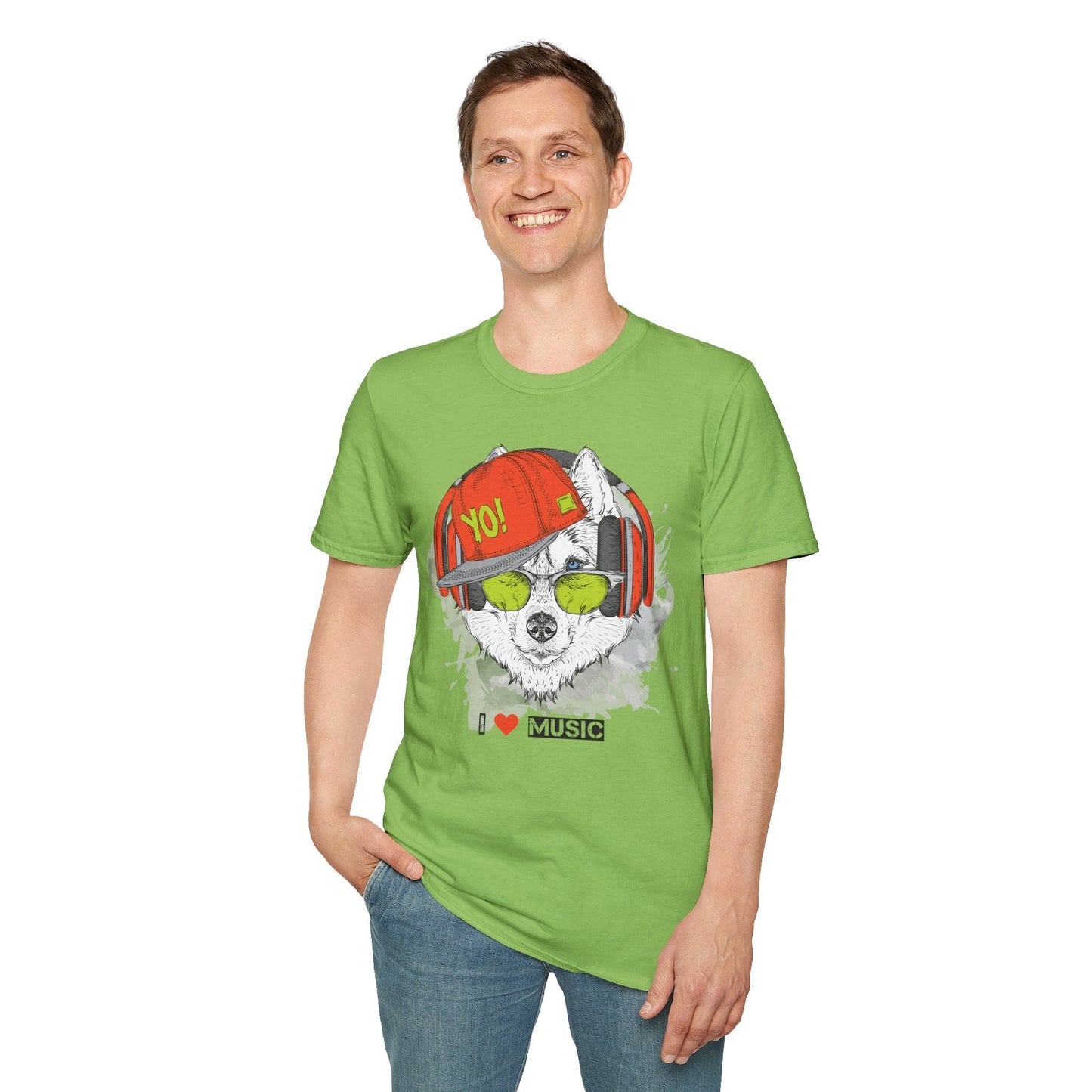 Unisex Music Animals Short Sleeve T Shirt With Headphones For Music Lovers Gildan 64000