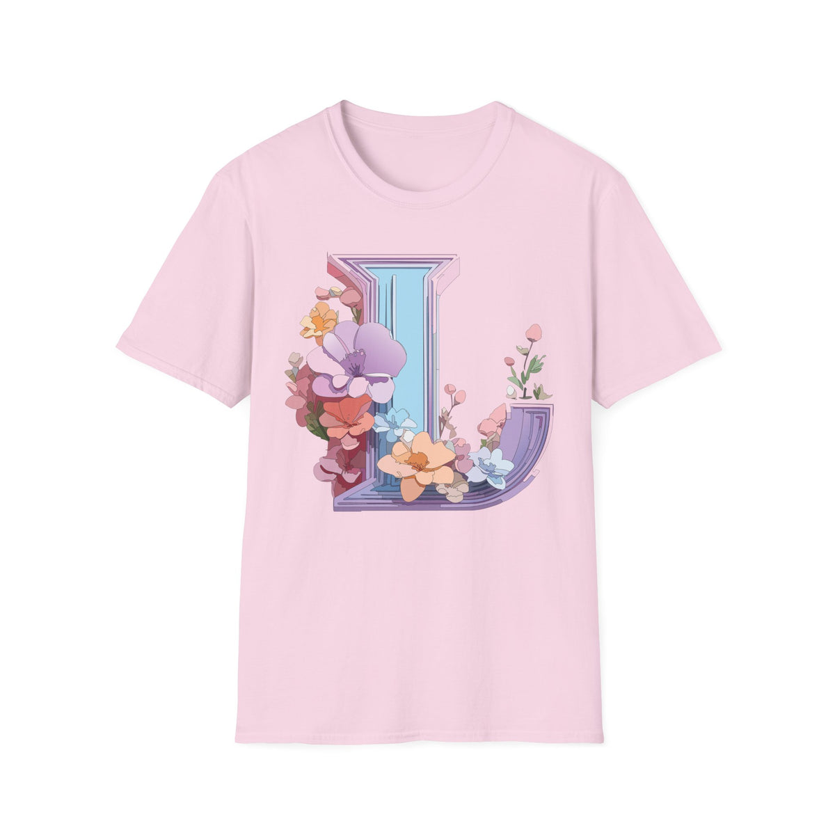 Floral Letter L T-Shirt | Botanical Initial Monogram Tee
