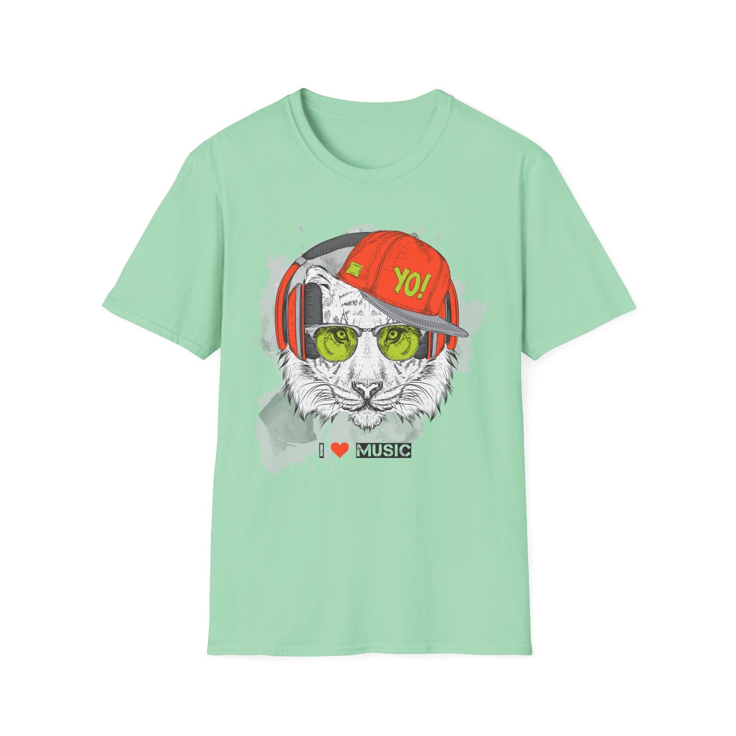 Tiger with Headphones T-Shirt Unisex Cotton Short Sleeves I  Music Graphic Tee