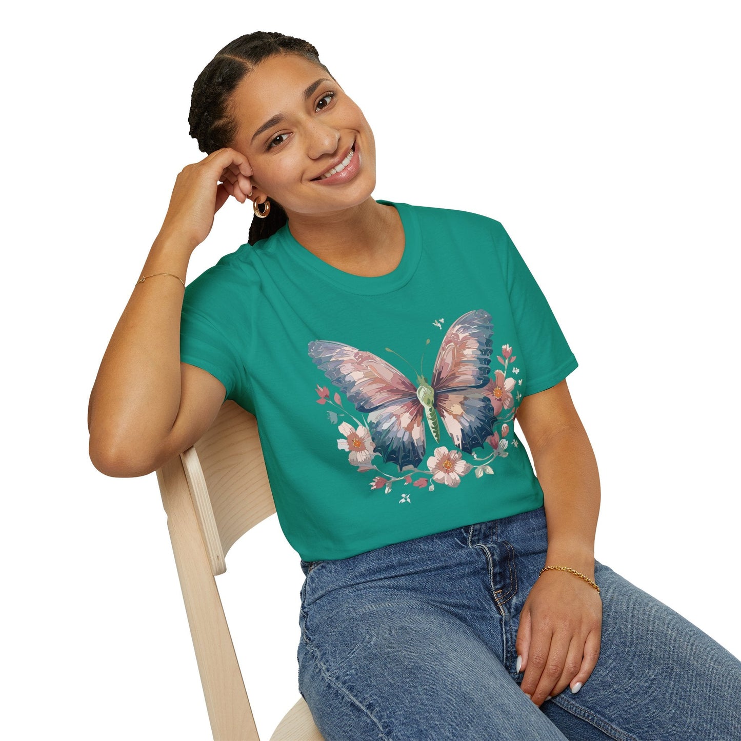Butterfly Print T Shirt Monarch Unisex Gildan Softstyle 64000 Cotton Tee For Everyday Comfort