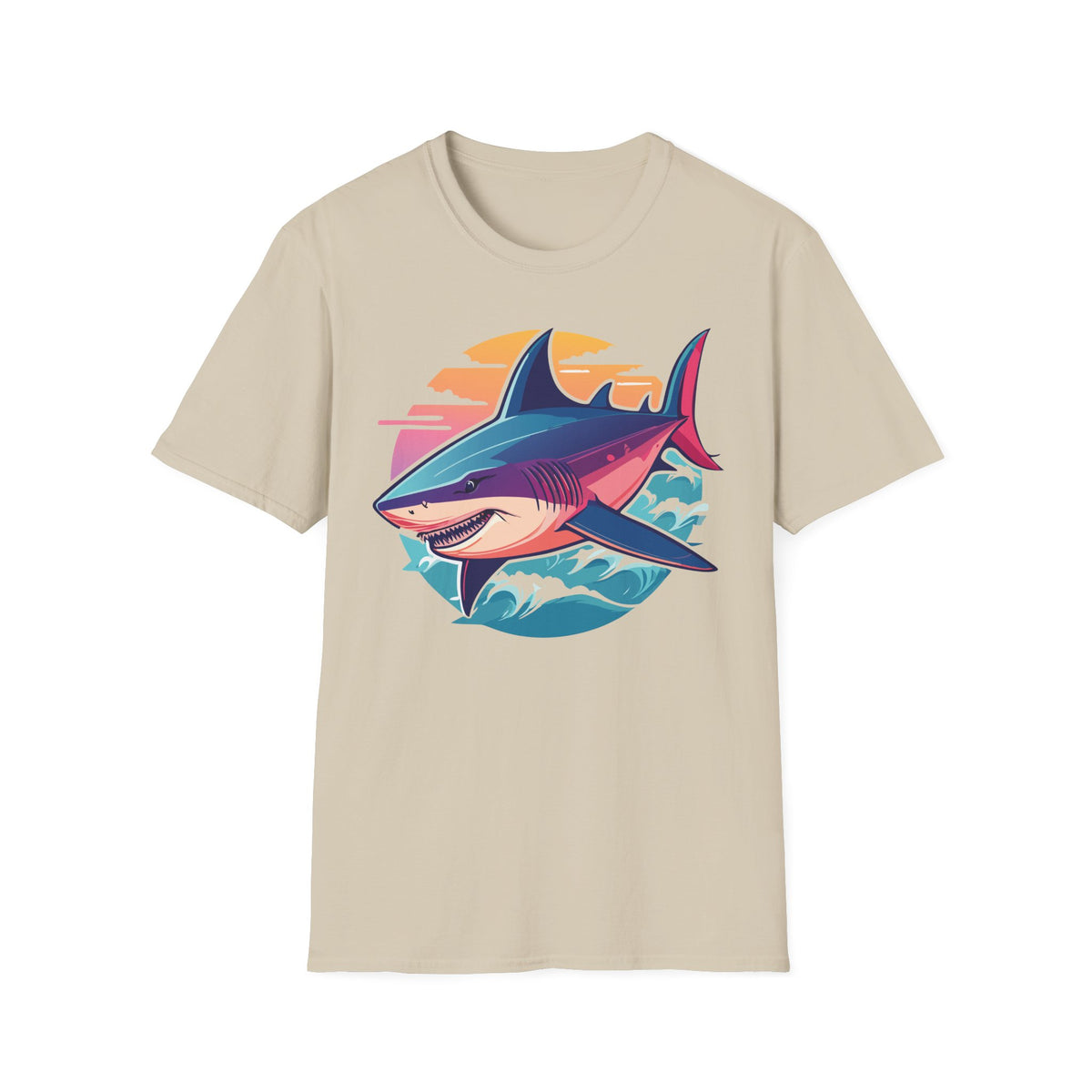 Sunset Shark Illustration T-Shirt | Retro Ocean Wave Tee