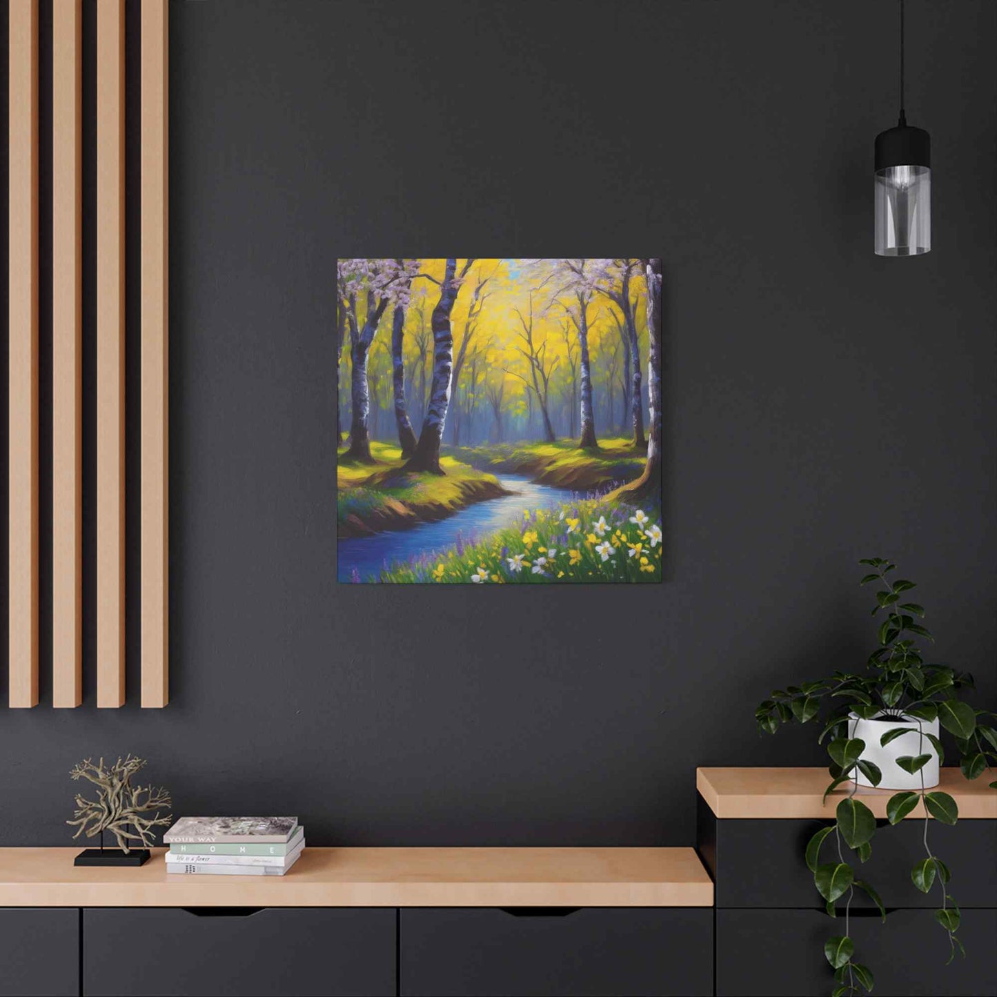 Spring Forest Print Canvas, Oil Paint Print 20x20, 24x24, 30x30, 32x32, 36x36 Art Design Print Pine-Wood Inner Frame MC-93