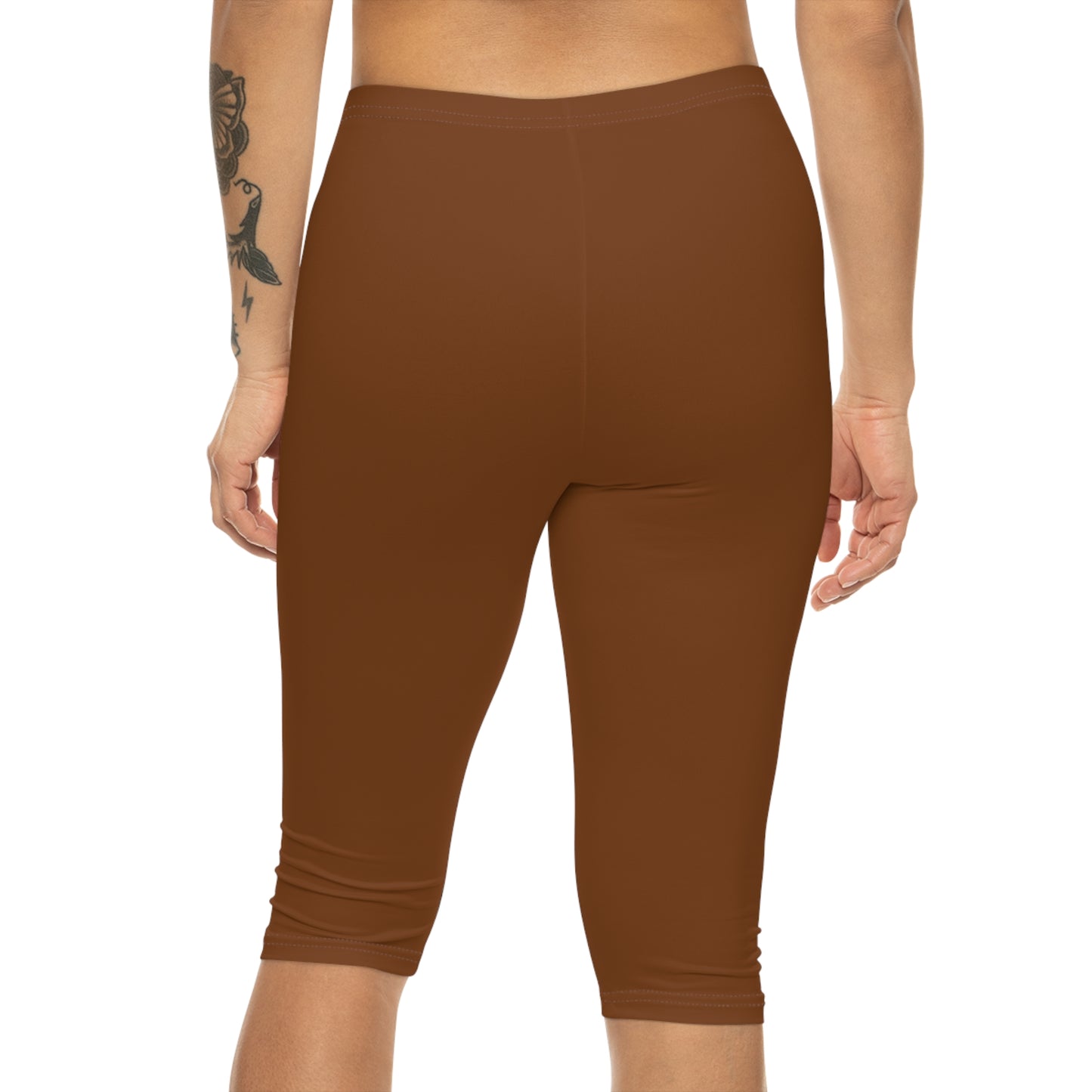 Saddle Brown Color Women's Brushed Suede Poly Span Casual Capri Leggings XS-2XL