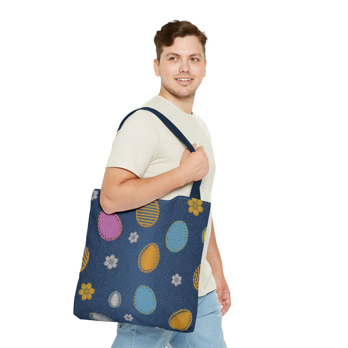 Easter Graphic Design Denim Fabric Imitation Print Unisex Canvas Bag Poly Spun 3 Sizes Tote Bag 204-14