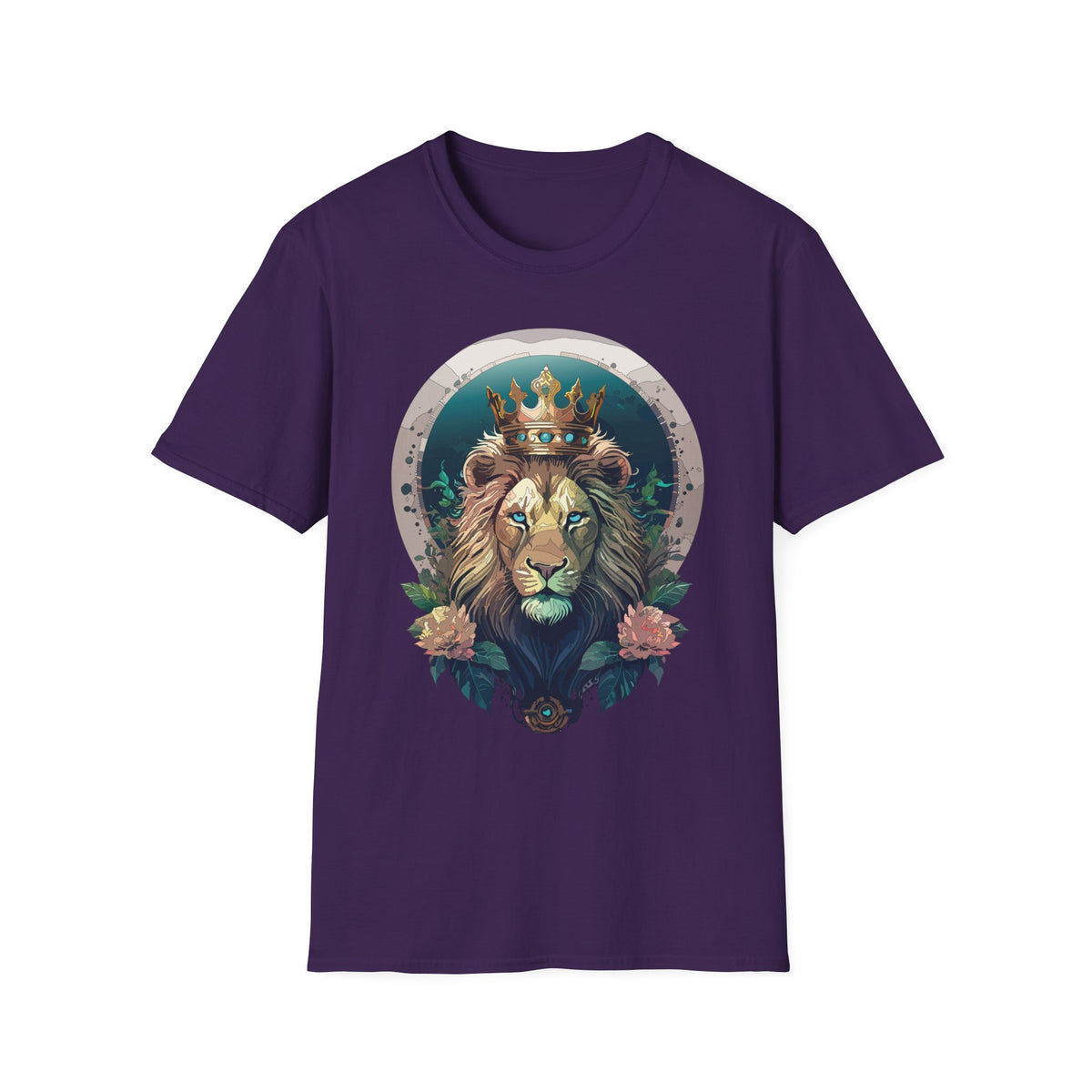 Crowned Lion Portrait T-Shirt | Regal King Lion Graphic Tee - Unisex 100 Cotton Gildan 64000
