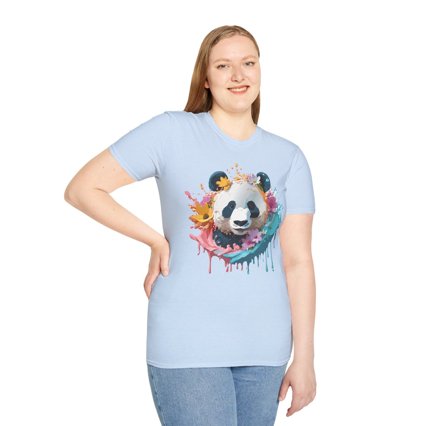 Unisex Panda Shirt Softstyle Tee 100 Percent Ring Spun Cotton Casual Animal Print